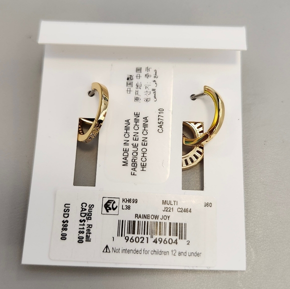 NWT Kate Spade Gold Pavé & Multicolor Mixed Stone Circle Charm Hoop Earr… - Picture 3 of 3